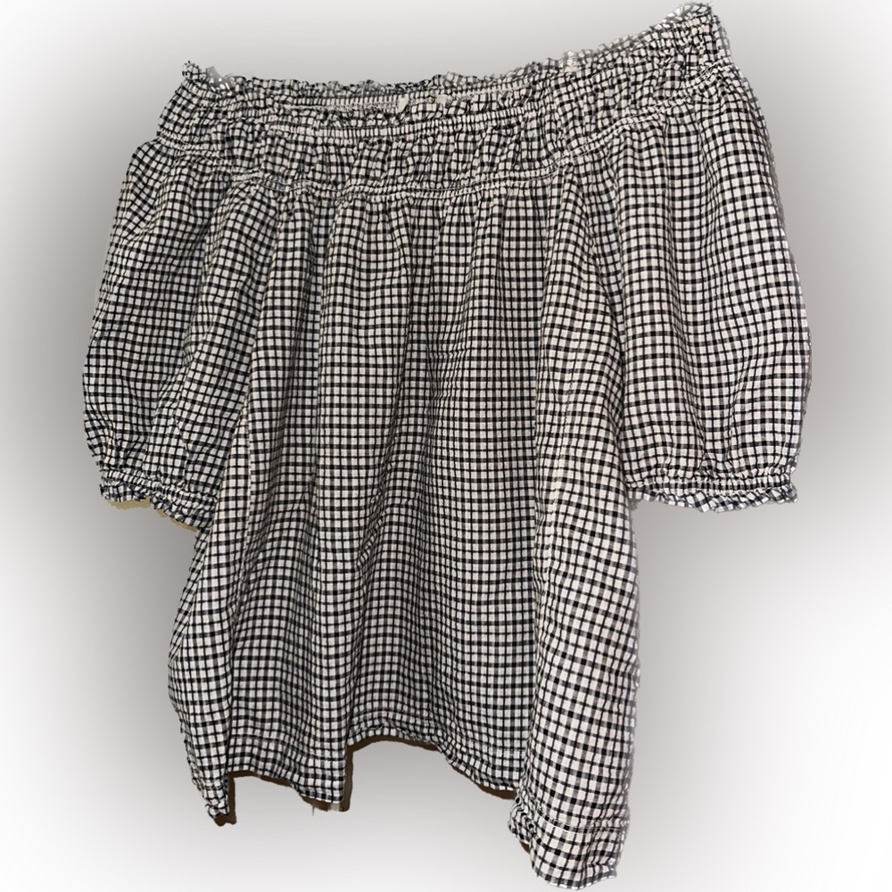 Plaid Black and White Off The Shoulder Blouse